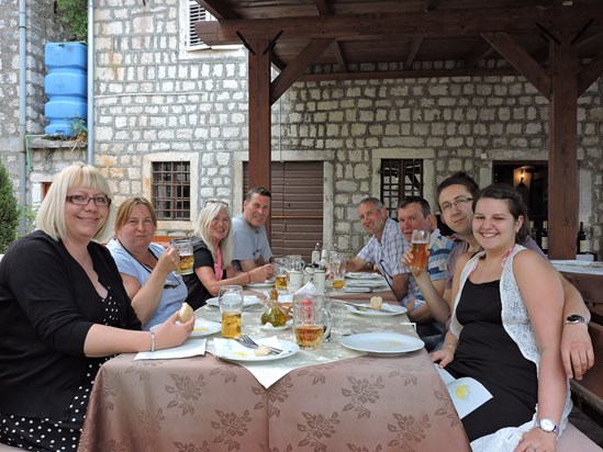 Lunch (quite a lot of it liquid) in Perast, Montenegro.