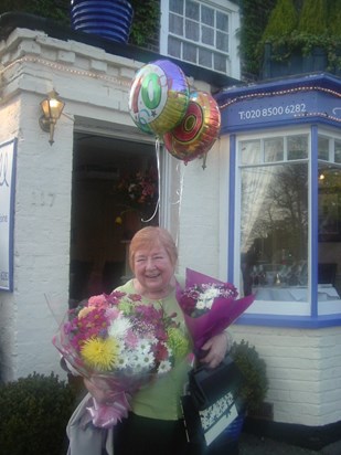 70th Birthday flowers and balloons