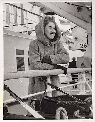  Under Lifeboat 26 on the Queen Elizabeth, New York 1963  