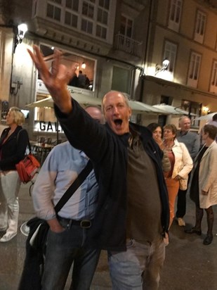 Big Gav on full throttle on a night out in Ourense, Galicia, Spain - April 2018