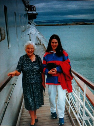 Gran and I on a tour around The Royal Yacht Britannia.