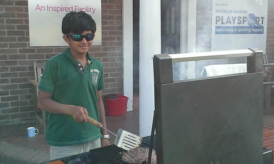 Helping on the BBQ at Harrow St. Mary's Cricket Club's "Thank the Coaches Evening."