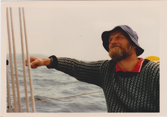 Captain at the helm - happy days sailing with Richard on 6X - from Michael & Elizabeth
