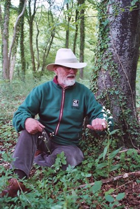Richard at Chappetts Copse with one of the Sword-Leaved Helleborine orchids