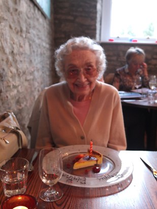 Denise looking happy on her 90th birthday in 2013