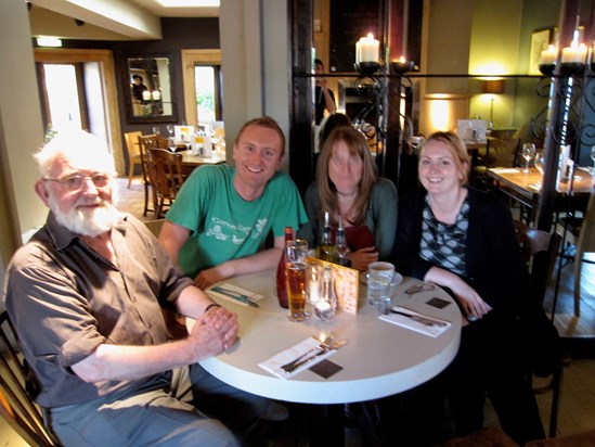 Enjoying a pub lunch at The Kings Arms (not sure what has happened to Kate's face!)