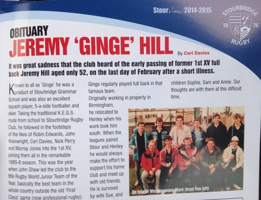 Extract from Stourbridge RFC v Bees programme 14/03/15