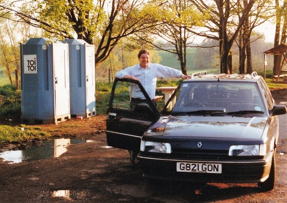 Service area on Autobahn bypassing Dresden (about 1989).  The motorway was still surfaced with cobbles and where the RAF had bombed the bridges there was contraflow on one side