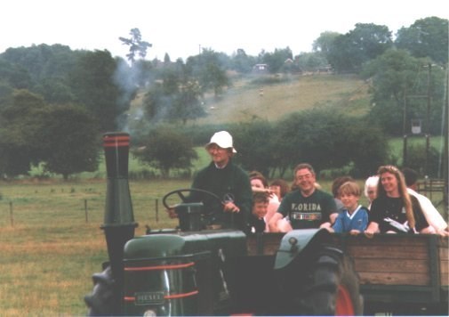 Vintage tractor rides at Fosroc party. Bob in front!