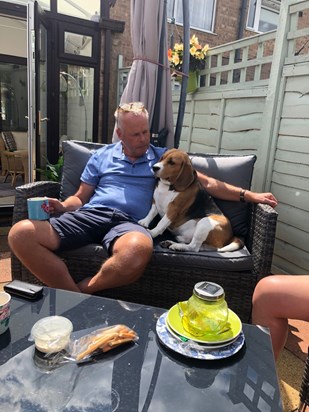 Andrew and Scooby chilling.  He spent a lot of time with Scooby and loved him, but was less keen on our rabbits.