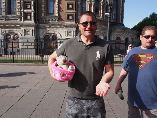 Taking Tedmund for a walk with Superman in St Petersburg