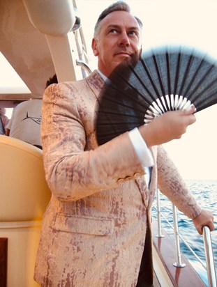 Hugh on his way to Li Galli, in Positano, elegant as ever.