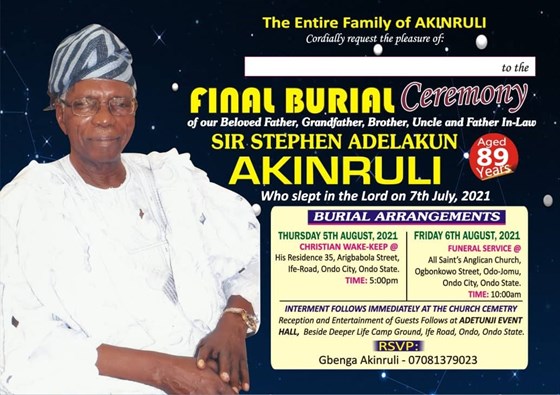 Obituary for Sir. S.A  Akinruli
