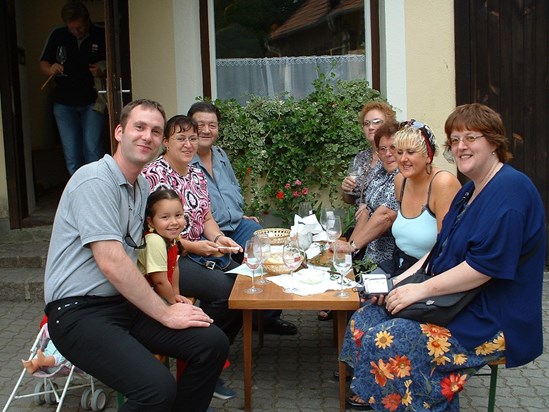 Austria - Wine festival with Uncle Leo, Auntie Frieda, Elfriede, Christine, (me), Max and Bianca