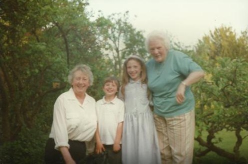 Barbara with her sister Sheila (my mum) and my children,  Alex and Dan (who are now 31 and 29)