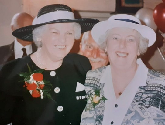 With her sister Sheila at Suzy & Ian’s wedding September 1995 