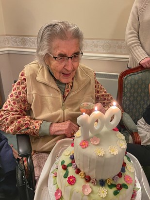 On mum’s 100th birthday, January 2024. She enjoyed blowing the candles out!