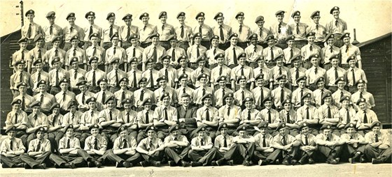 Roy in 1955, as a cadet, in basic training at RAF Bridgnorth: bottom row fourth from right