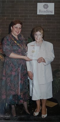 Mum with The Mayoress of Reading receiving her award in Catering. 