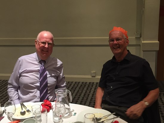 Ron with Mick Hammond at Rayleigh Electricity R.E.A. Christmas Luncheon 2018