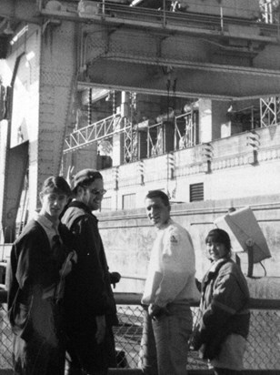 It was a big damn dam: Ronan O'Beirne, George Turley, Denis and Chiaki. Bagnell dam, Missouri, 1992.