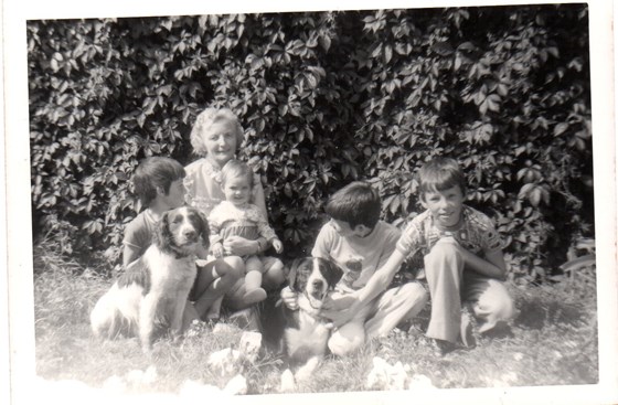 Denis at Browne Street, Youghal with Nan Nan, Sam and Skippy