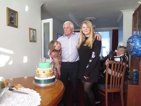 A special birthday cake made by Grandaughters Sophie and Alice. 