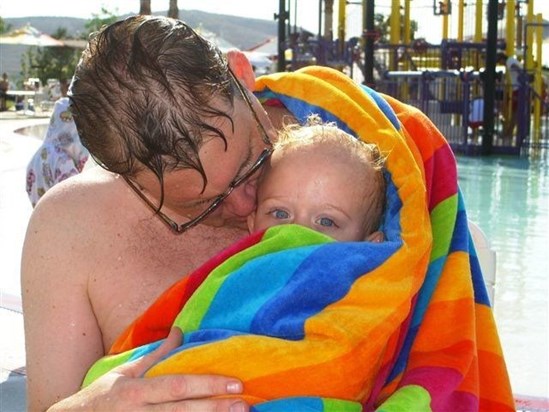 Jason snapped this picture of my husband comforting my son. He never wanted to leave the waterpark.
