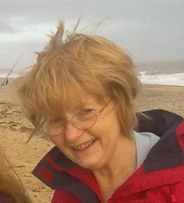 Ann Marjoram enjoying the beach at Caister on Sea