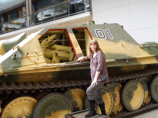 Imperial War Musuem linda  standing by tank