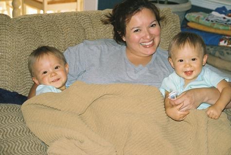 August 2005 Caden and Ethan with Mom