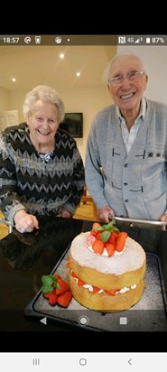 Celebrating a birthday Joan and Bob