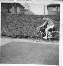 Pam cycling at Larch Crescent