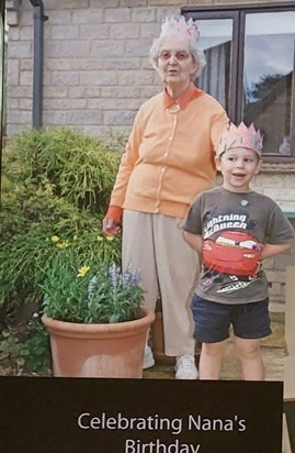 Nana and Joshua with crowns