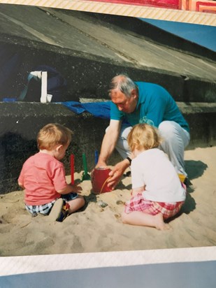 Grandad building Sandcastles with Hannah and Tim 