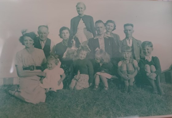 Mamgu head of our family. Gwyn is far right. Picture taken early 50s on the Burrows St Ishmaels.1000072164