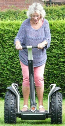 Maureen c.2014 learning how to ride a Segway