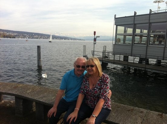By Lake Zurich. She loved visiting Laura and David in Switzerland.