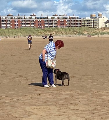Mum at Lytham beach with her beautiful Staffie, Ruby