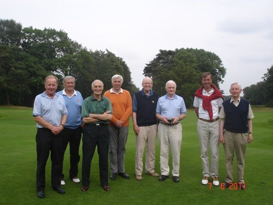 Last of the European Tour. Royal Waterloo. Mike, Treas, Bryan, Capt, Roger, GB, M. Rombouts, Ivor
