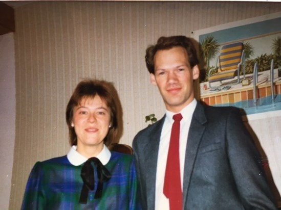 Jerry and Caz, dressed up for Finlay's wedding, Dec 1987.