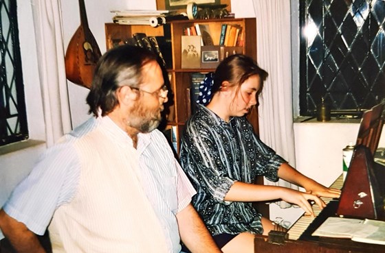 Playing the piano at the Haxen's