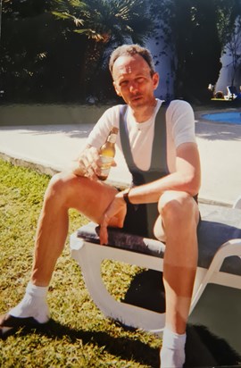 Jim enjoying a drink after a long hot ride in majorca in 1999