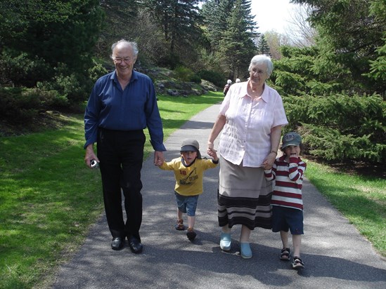 Elliott & Colwyn out for a stroll with Nana and Grandad