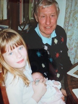 Grandad with granddaughter number one and two in 1999