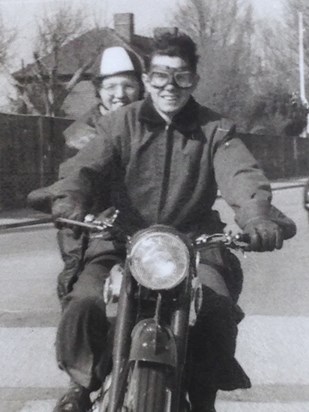 Ted's brother Bobby and sister in law Pam, on Bobby's motorbike.