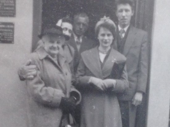 At Ted and Margaret's wedding, left to right, Margaret's Gran, Teds Mum Doris, Dad George, Margeart and Ted.