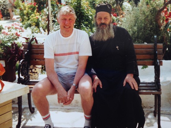 Ted on Holiday, with a Greek priest.