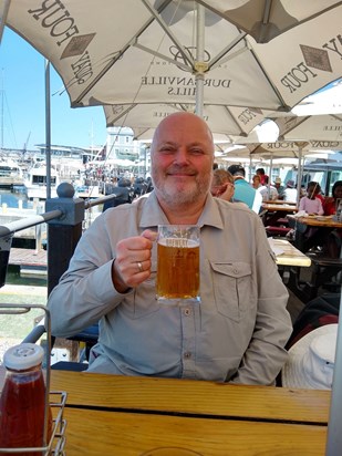 Enjoying a pint at Cape Town V&A waterfront January 2019