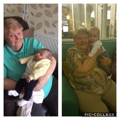 Eva meeting Grandma for the first time and Isaac with Grandma when she came on holiday to Torquay. Always in our thoughts! Love Isaac and Eva xxx